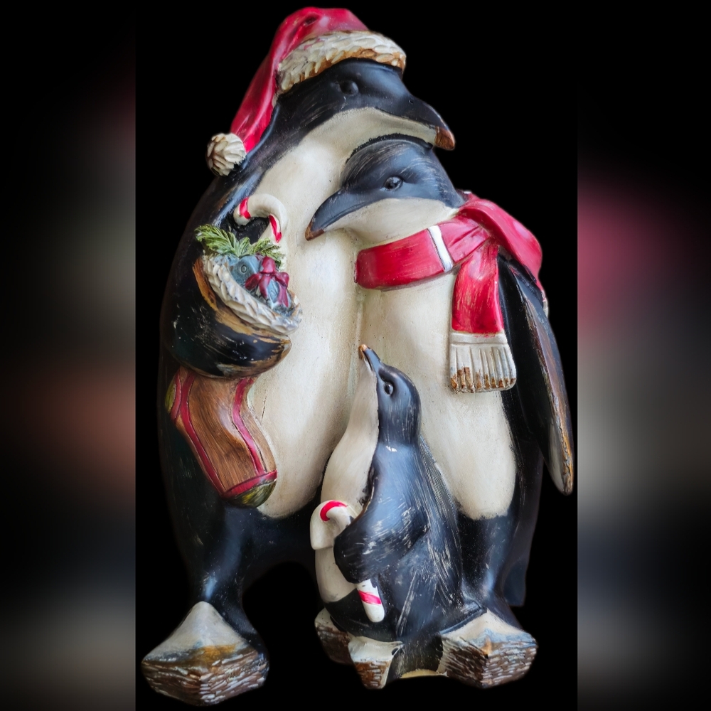 Festive Penguin Family Figurine
